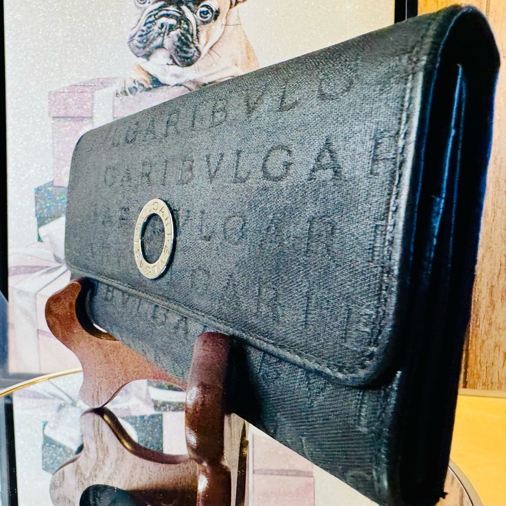 Bvlgari Black Canvas Long Wallet bifold with zipper pouch EUC - Picture 4 of 17